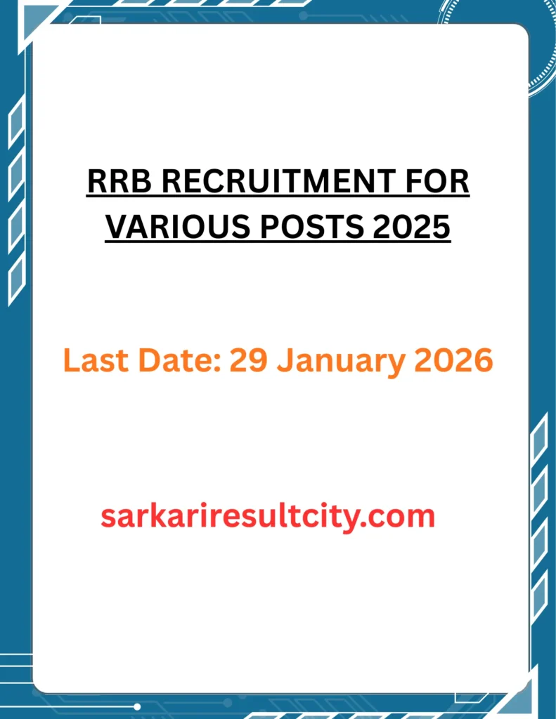 RRB RECRUITMENT FOR VARIOUS POSTS 2025